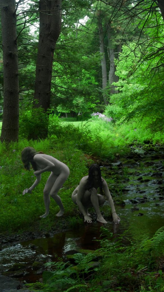 Elsa and Sasha by a Stream P1170452